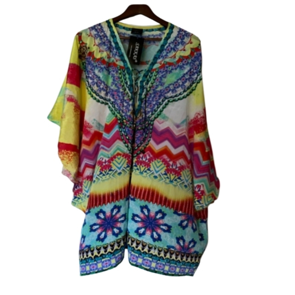 Sakkas One Size Caftan Dress Cover Up Multi Color New